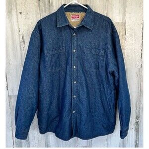 Wrangler Denim Jean Shirt Jacket Mens Size Small Sherpa Lined Shacket Blue